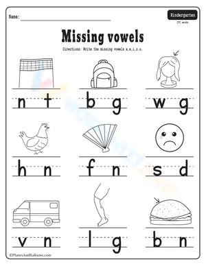 Missing Vowels Worksheet for Phonics Practice