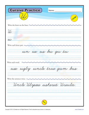 Cursive Practice: Letter U Worksheet