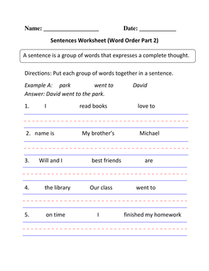 Sentences Worksheet for Grammar Practice