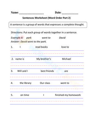 Sentences Worksheet for Grammar Practice