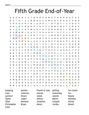 Fifth Grade End of Year Worksheet