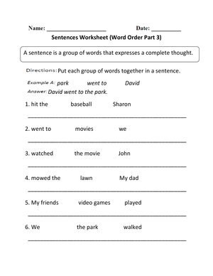 Word Order Grammar Practice Worksheet