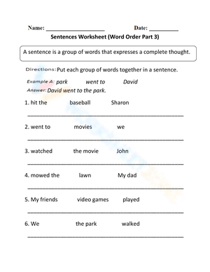 Word Order Grammar Practice Worksheet