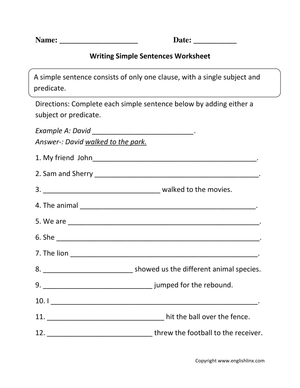 Writing Simple Sentences Practice Worksheet