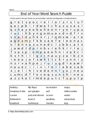 End of Year Word Search Puzzle Worksheet