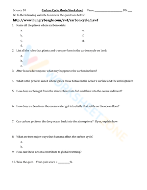 Carbon Cycle Worksheet