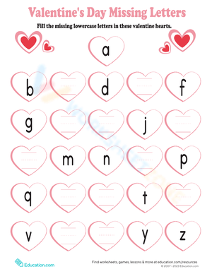 Valentine's Day Missing Letters Worksheet