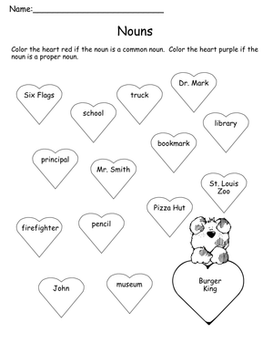 Valentine's Day Common and Proper Nouns Worksheet