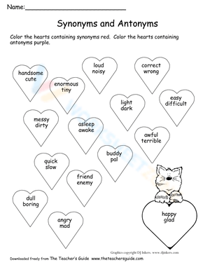 Valentine's Day Synonyms and Antonyms Worksheet