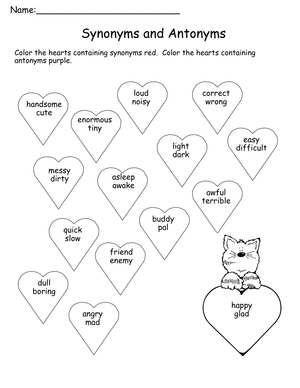 Valentine's Day Synonyms and Antonyms Worksheet