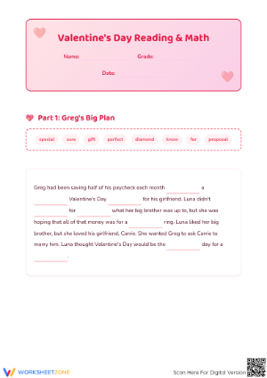 Essential Valentine's Day Reading & Math Worksheet Gr 4-5