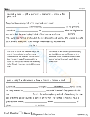 Valentines day worksheet