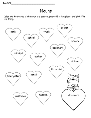 Valentine's Day Nouns Identification Worksheet