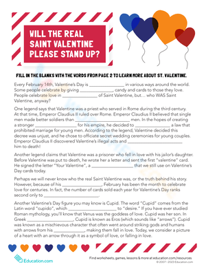 Learn about Saint Valentine Worksheet