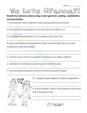 We Love Grammar Valentine's Day Worksheet