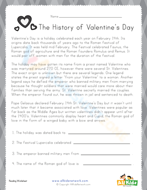 The History of Valentine's Day Worksheet