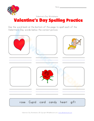 Valentine's Day Spelling Practice Worksheet