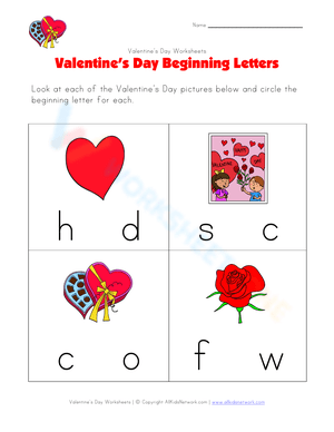 Valentine's Day Beginning Letters Worksheet
