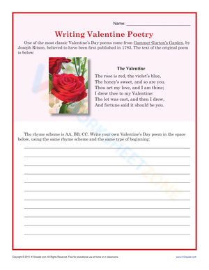 Writing Valentine Poetry Worksheet