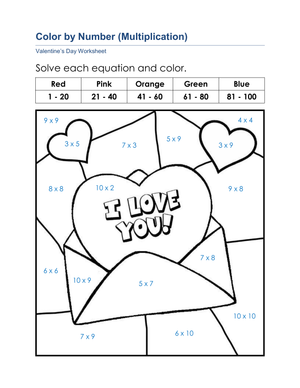Valentine's Color by Number Worksheet