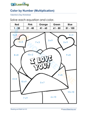 Valentine's Color by Number Worksheet