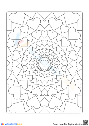 Love-Themed Mandala Coloring Page 