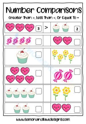 Valentine's Sweet Number Comparison Worksheet