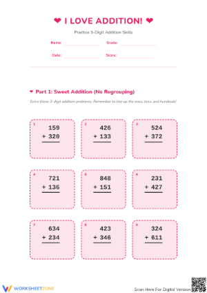 Printable 3-Digit Addition Worksheet | Grade 3-5 Math