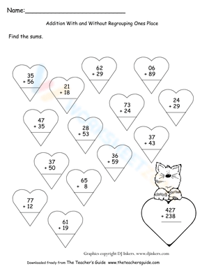 Valentine Addition Worksheet for Kids