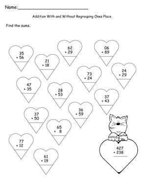 Valentine Addition Worksheet for Kids