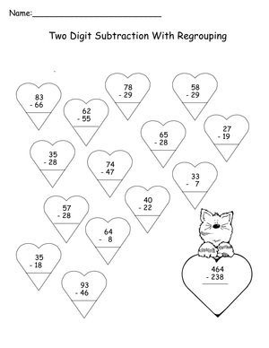 Valentine Subtraction Worksheet