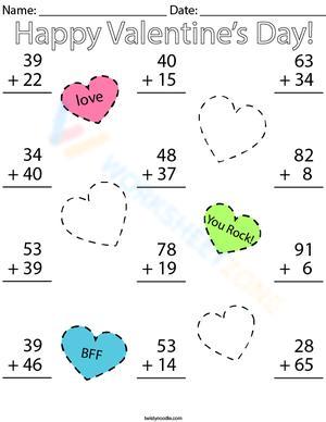Love Addition Valentine's Worksheet