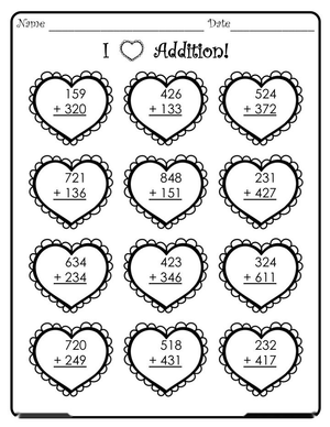 I Love Addition: Valentine's Day Worksheet