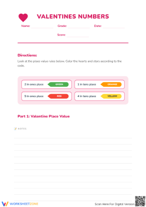 Printable Valentine's Day Place Value Worksheet | Grade 3