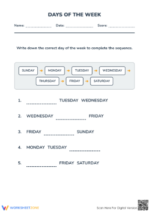 Essential Days of the Week Worksheet | Grade 1-3