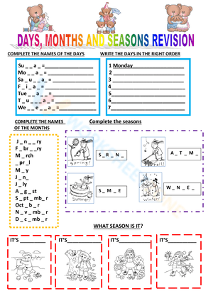Days, Months, and Seasons Worksheet