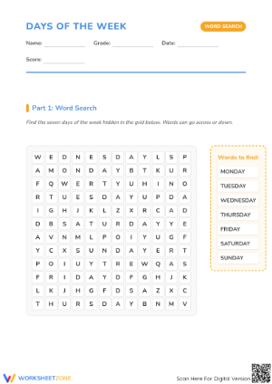 Printable Days of the Week Worksheet | Grade 1-3 ELA