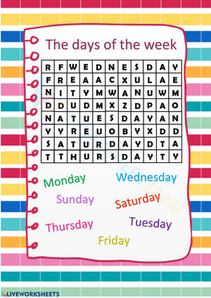 Days of the week wordsearch
