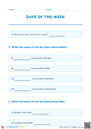 Grade 1 Days of the Week — Printable No-Prep Worksheet