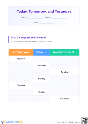 Days of the Week Printable Worksheet | Grade 1-3 Essential