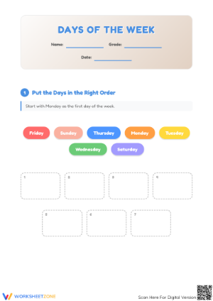 Grade 1-3 Days of the Week — Printable No-Prep Worksheet