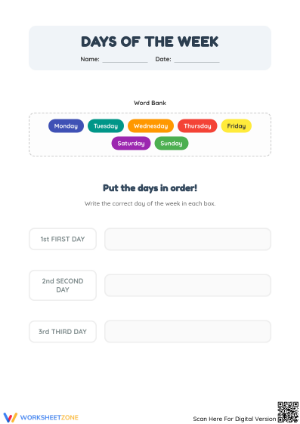 Grade 1 Days of the Week — Printable No-Prep Worksheet