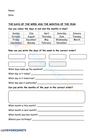 Weeks and Months Learning Worksheet