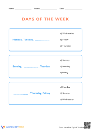 Grade 1 Days of the Week — Printable No-Prep Worksheet