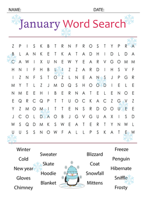 January Winter Word Search - Printable Activity for Kids