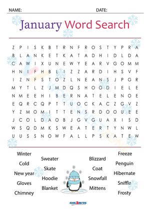 January Winter Word Search - Printable Activity for Kids