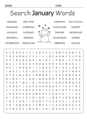 January Word Search Puzzle - Winter Vocabulary Fun!