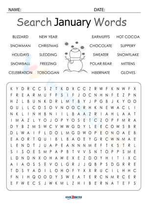 January Word Search Puzzle - Winter Vocabulary Fun!