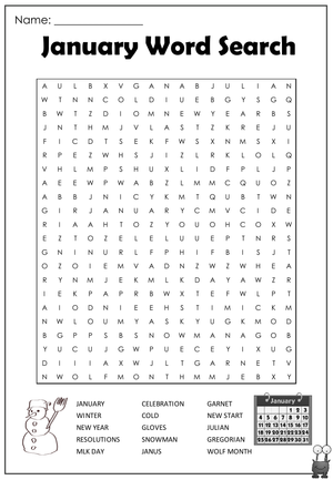 Grade 3 January Word Search — Printable No-Prep Worksheet