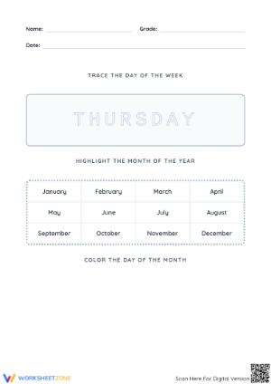 Thursday Calendar Skills Worksheet | Grade 3-5 Essential